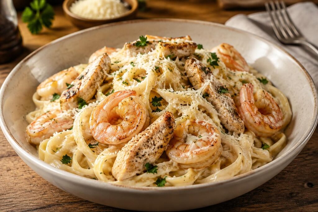 découvrez nos recettes gourmandes de pâtes alfredo au poulet et aux crevettes, crémeuses, savoureuses et faciles à préparer.